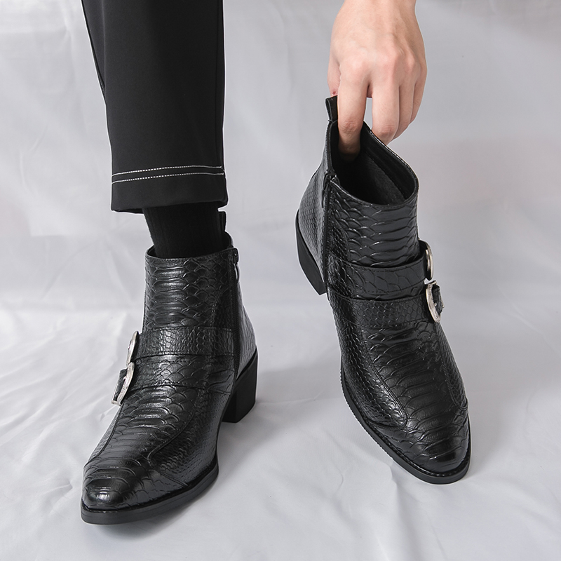 Belt Mens Fashion - Men High Top Boots PU Belt