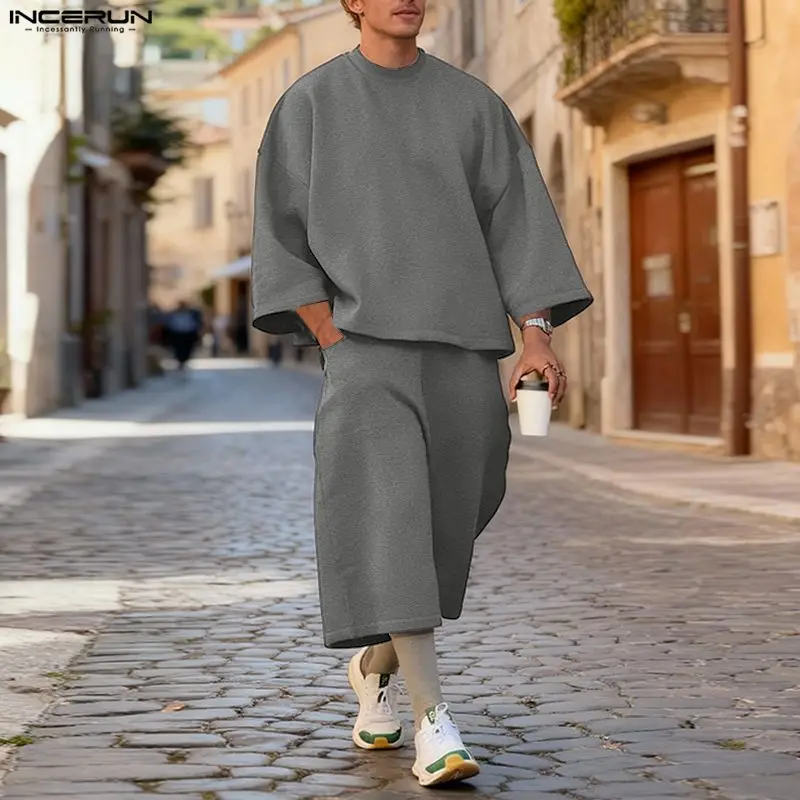 Men'S Fashion Pants - INCERUN Men Sets Solid Color Baggy