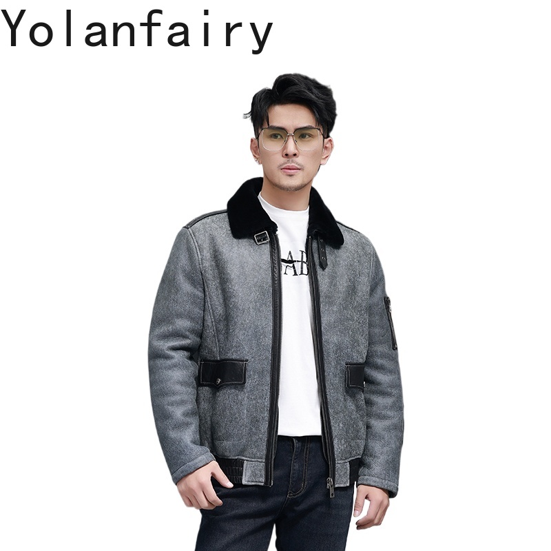 Men'S Fashion Zipper Jacket - YOLANFAIRY Short Natural Fur Coat Man