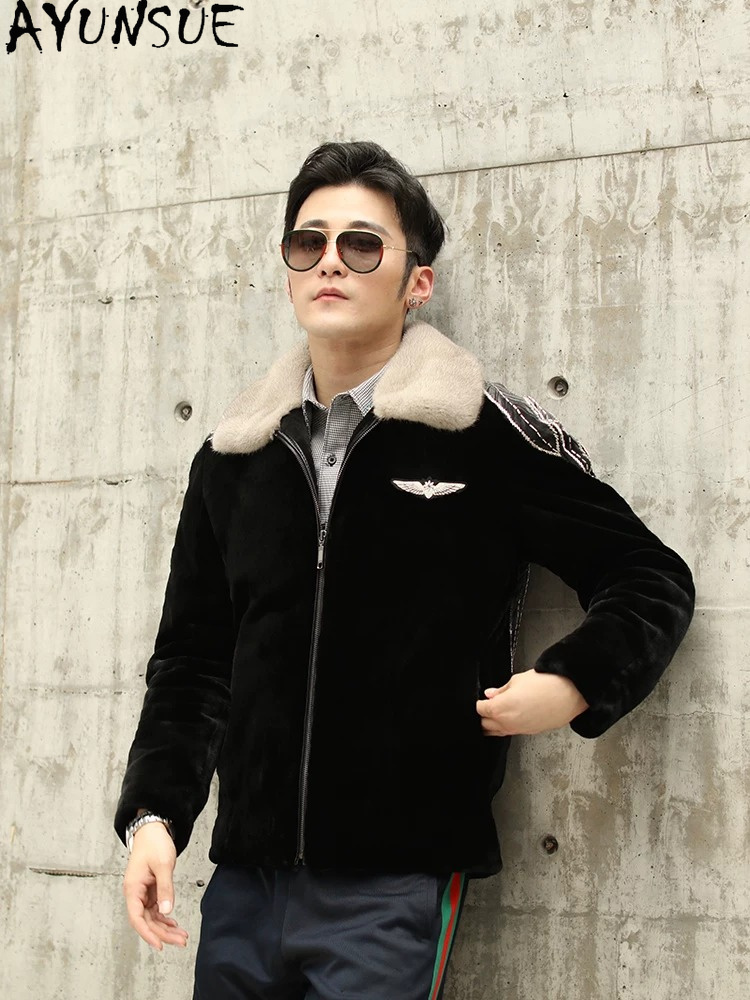 Men'S Fashion Zipper Jacket - AYUSNUE Natural Mink Coat Men Luxury