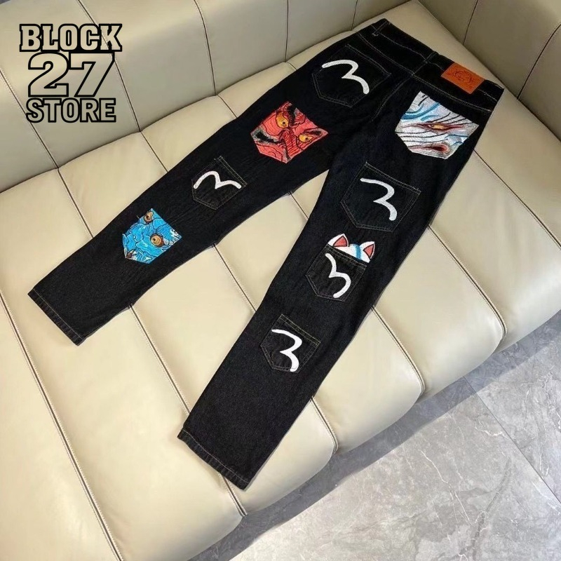 Men'S Fashion Trousers - Mens Jeans Harajuku Fortune God Print