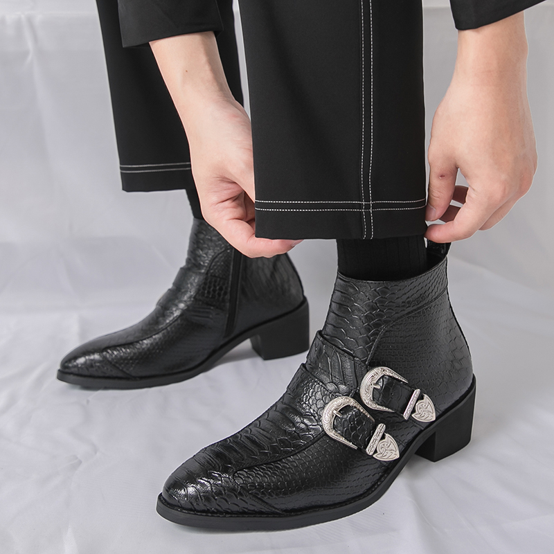 Men High Top Boots PU Belt Buc - đánh giá và giá Belt Mens Fashion