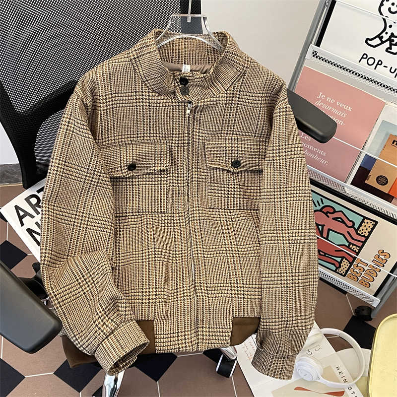 Women's Brown Plaid Autumn Jac - đánh giá và giá Harrington Jacket