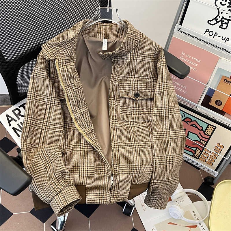 Women's Brown Plaid Autumn Jac - đánh giá và giá Harrington Jacket