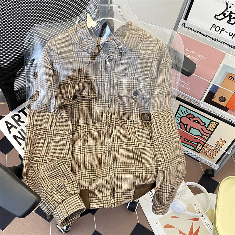 Women's Brown Plaid Autumn Jac - đánh giá và giá Harrington Jacket
