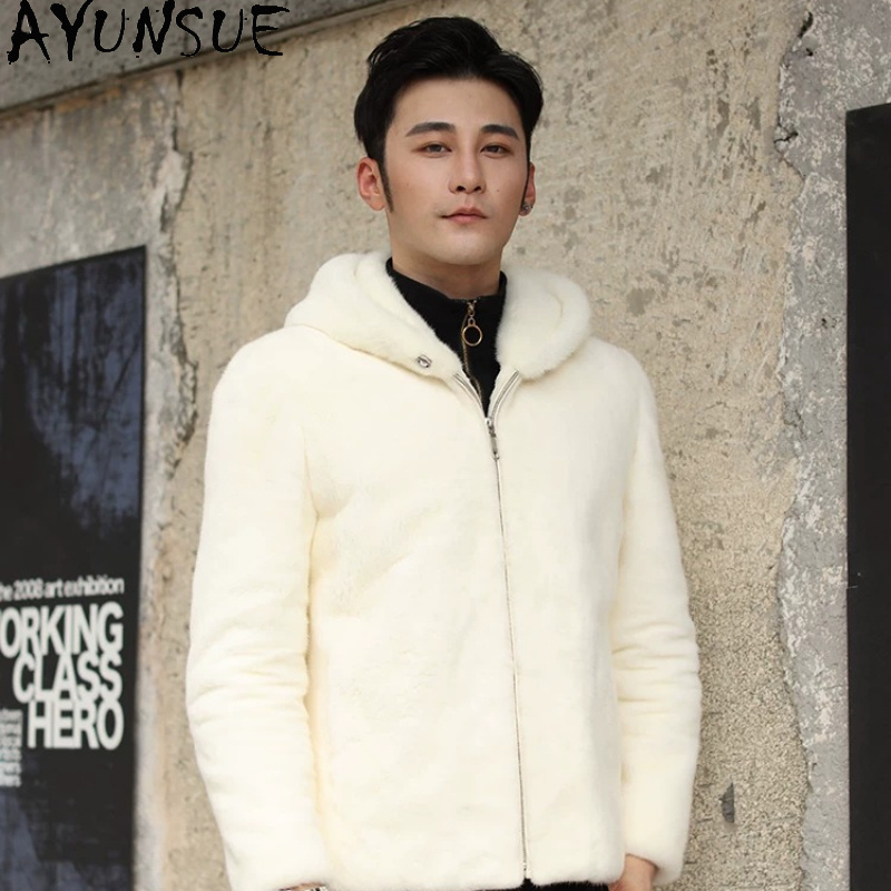 AYUSNUE Natural Mink Coat Men  - đánh giá và giá Men'S Fashion Zipper Jacket