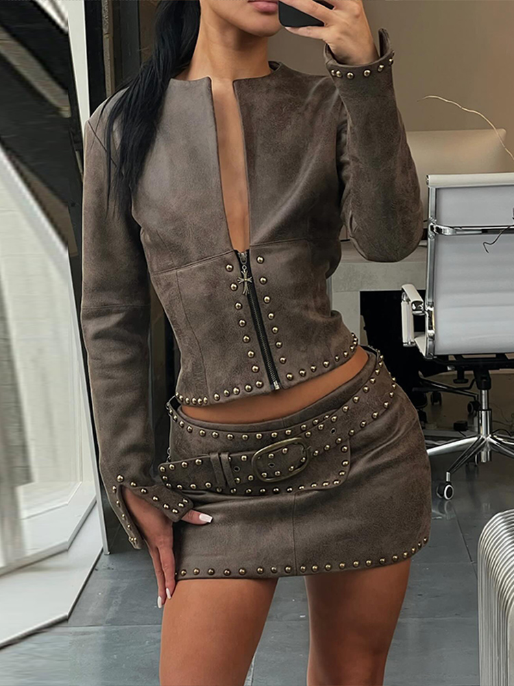 Y2k Leather Skirt Set Women Ri - đánh giá và giá Belt Mens Fashion