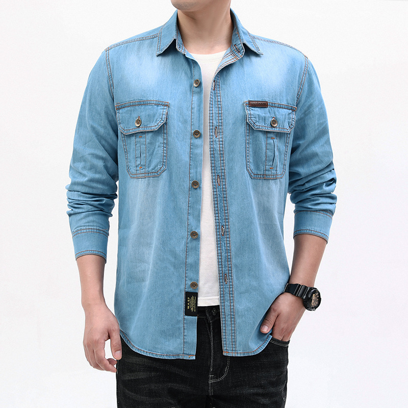 New Fashion Men Light Blue Lon - đánh giá và giá Jeans Shirt Fashion For Men