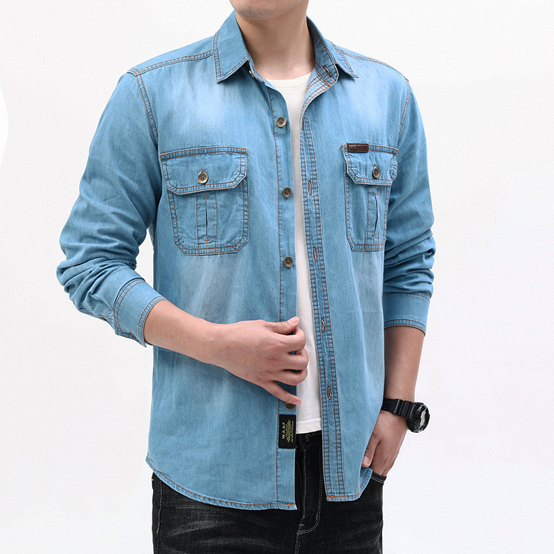 New Fashion Men Light Blue Lon - đánh giá và giá Jeans Shirt Fashion For Men